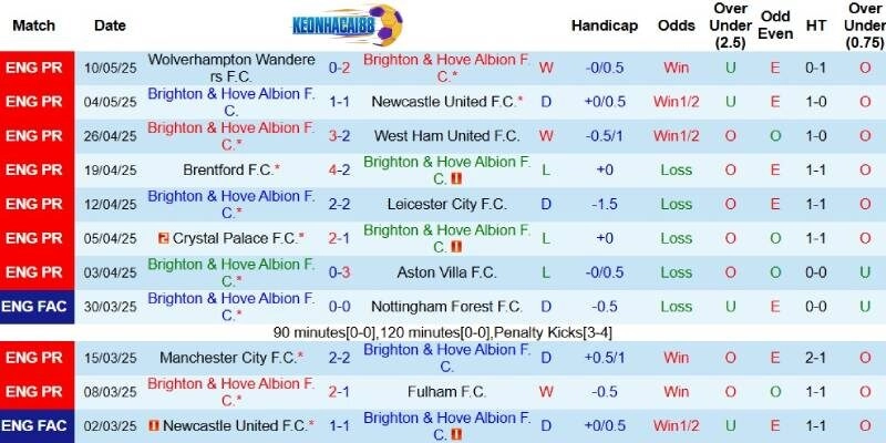 Kết quả gần đây của Brighton